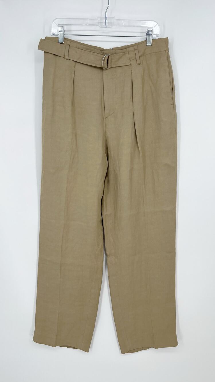 Zara Studio Collection Linen Blend Trouser Pant Womens 30 Tan Pleated High Waist